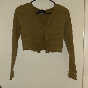 Olive Green Button-Up Cropped Shirt